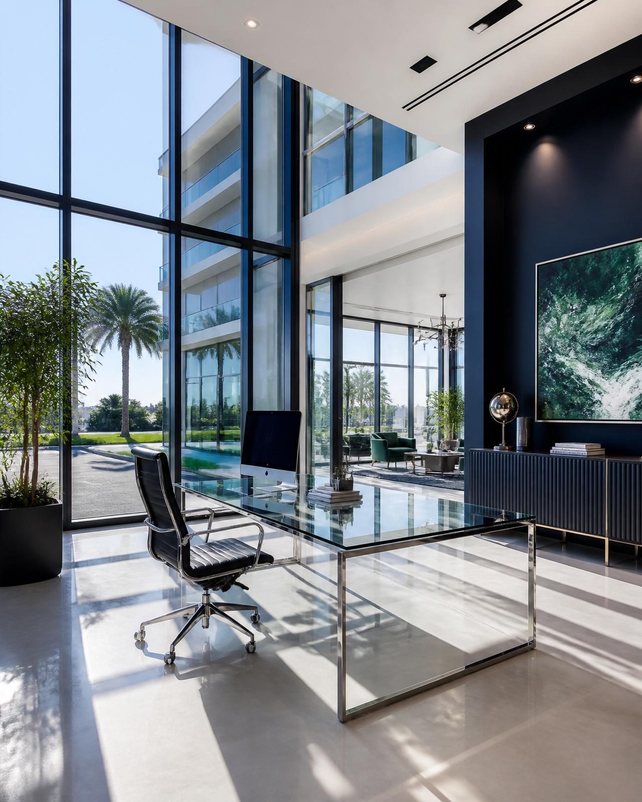 Pristine modern office interior cleaned by Serva Services